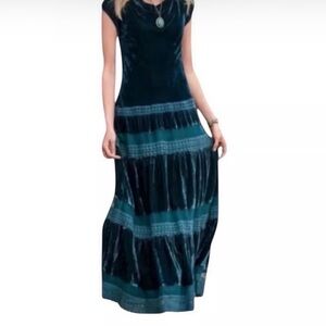 Sundance Teal Velvet Dress with Lace Detail